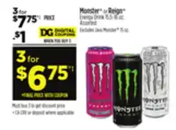 Dollar General Monster or Reign Energy Drink offer