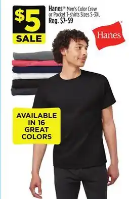 Dollar General Hanes Men's Color Crew or Pocket T-shirts offer