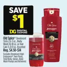 Dollar General Old Spice Deodorant Stick 2.6-3 oz., Body Wash 16-18 oz. or Hair Care 3-21.9 oz offer