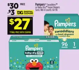 Dollar General Pampers Swaddlers TM or Baby-Dry Super Diapers offer