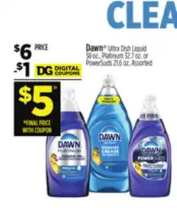 Dollar General Dawn Ultra Dish Liquid, Platinum or PowerSuds 21.6 oz offer