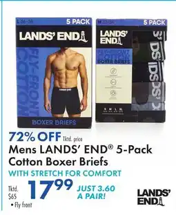 Boscov's Mens LANDS' END 5-Pack Cotton Boxer Briefs WITH STRETCH FOR COMFORT offer