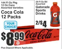Key Food Coca-Cola ZERO SUGAR, Gatorade Sports Drinks offer