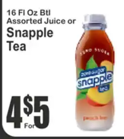 Key Food 16 Fl Oz Btl Assorted Juice or Snapple Tea offer