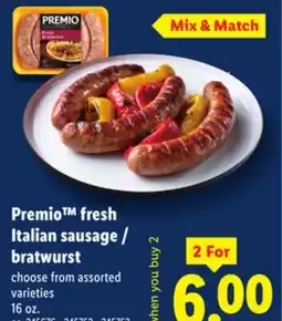 Lidl Premio fresh Italian sausage / bratwurst offer