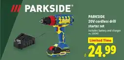 Lidl PARKSIDE 20V cordless drill starter set offer