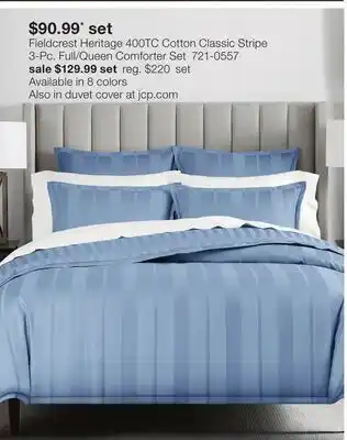 JC Penney Fieldcrest Heritage 400TC Cotton Classic Stripe 3-Pc. Full/Queen Comforter Set offer