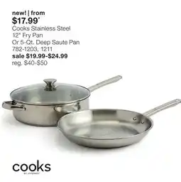 JC Penney Cooks Stainless Steel 12 Fry Pan Or 5-Qt. Deep Saute Pan offer