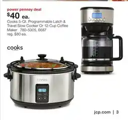JC Penney Cooks 5-Qt. Programmable Latch & Travel Slow Cooker Or 12-Cup Coffee Maker offer
