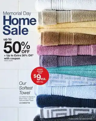 JC Penney Liz Claiborne Signature Plush Solid, Logo Or Textured Bath Towel offer