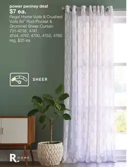 JC Penney Regal Home Voile & Crushed Voile 84 Rod-Pocket & Grommet Sheer Curtain offer