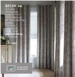 JC Penney Sun Zero Atmosphere Solid Or Print 100% Blackout 84 Grommet-Top Curtain offer