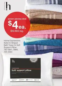JC Penney Home Expressions Solid Or Striped Bath Towel Or Soft Support Pillow offer