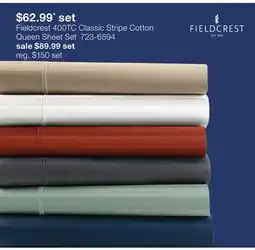 JC Penney Fieldcrest 400TC Classic Stripe Cotton Queen Sheet Set offer