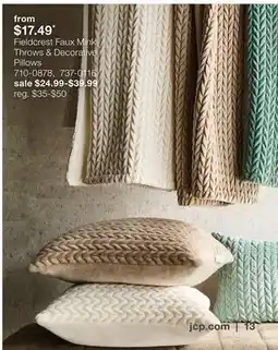 JC Penney Fieldcrest Faux Mink Throws & Decorative Pillows offer