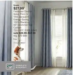 JC Penney Fieldcrest Davina Solid, Print Or Vine Jacquard Energy-Saving 100% Blackout 84 Grommet-Top Curtain offer