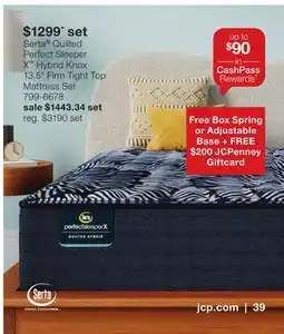 JC Penney Serta Quilted Perfect Sleeper X Hybrid Knox 13.5 Firm Tight Top Mattress Set offer