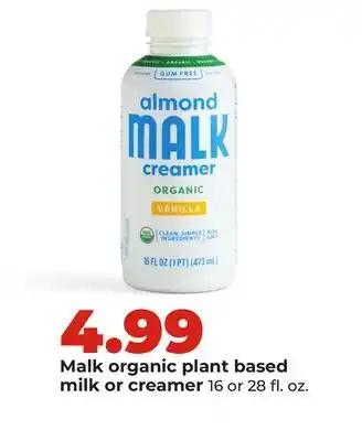 Hy-Vee Malk organic plant based milk or creamer offer