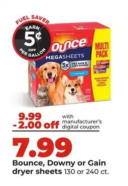 Hy-Vee Bounce, Downy or Gain dryer sheets offer