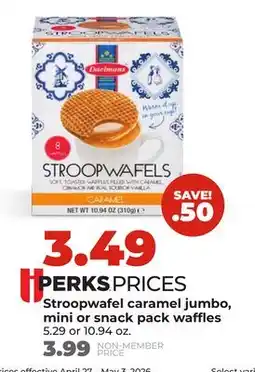 Hy-Vee Stroopwafel caramel jumbo,mini or snack pack waffles offer