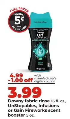Hy-Vee Downy fabric rinse 16 fl. oz., UnStopables, Infusions or Gain Fireworks scent booster 5 oz offer