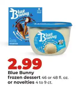 Hy-Vee Blue Bunny frozen dessert 46 or 48 fl. oz. or novelties 4 to 9 ct offer