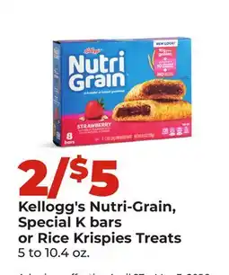 Hy-Vee Kellogg's Nutri-Grain, Special K bars or Rice Krispies Treats offer