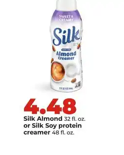 Hy-Vee Silk Almond 32 fl. oz. or Silk Soy protein creamer 48 fl. oz offer