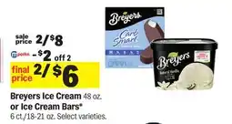 Meijer Breyers Ice Cream 48 oz. or Ice Cream Bars 6 ct./18-21 oz offer