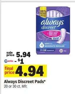 Meijer Always Discreet Pads offer