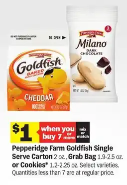 Meijer Pepperidge Farm Goldfish Single Serve Carton 2 oz., Grab Bag 1.9-2.5 oz. or Cookies 1.2-2.25 oz offer