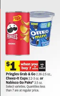 Meijer Pringles Grab & Go 2.36-2.5 oz., Cheez-It Cups 2.2-3 oz. or Nabisco Go Paks* 3.5 oz offer