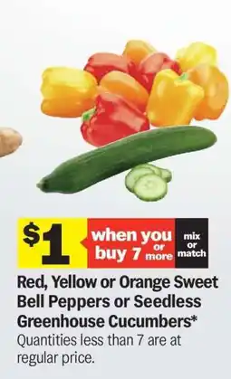 Meijer Red, Yellow or Orange Sweet Bell Peppers or Seedless Greenhouse Cucumbers offer
