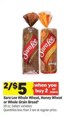 Meijer Sara Lee Whole Wheat, Honey Wheat or Whole Grain Bread offer