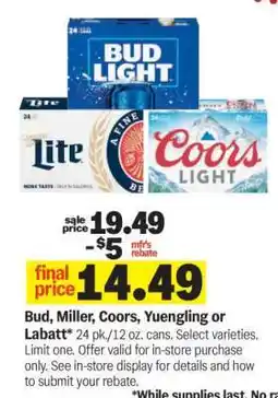 Meijer Bud, Miller, Coors, Yuengling or Labatt offer