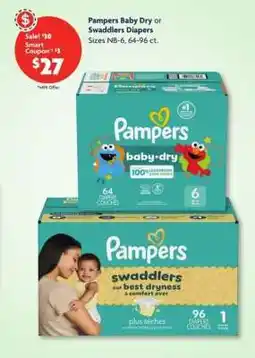 Family Dollar Pampers Baby-Dry or Swaddlers Diapers offer