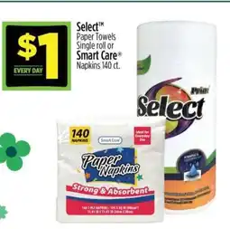 Dollar General Select Paper Towels or Smart Care Napkins offer