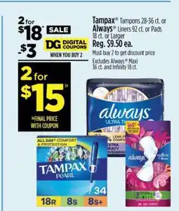 Dollar General Tampax or Always offer