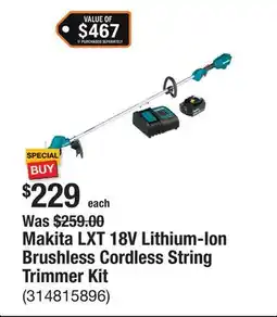 The Home Depot Makita LXT 18V Lithium-Ion Brushless Cordless String Trimmer Kit offer