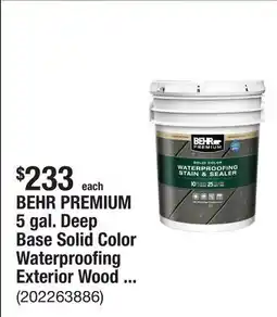 The Home Depot BEHR PREMIUM 5 gal. Deep Base Solid Color Waterproofing Exterior Wood Stain and Sealer offer