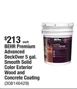 The Home Depot BEHR Premium Advanced DeckOver 5 gal. Smooth Solid Color Exterior Wood and Concrete Coating offer