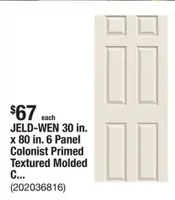 The Home Depot JELD-WEN 30 in. x 80 in. 6 Panel Colonist Primed Textured Molded Composite MDF Interior Door Slab offer