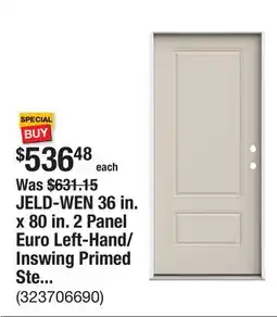 The Home Depot JELD-WEN 36 in. x 80 in. 2 Panel Euro Left-Hand/Inswing Primed Steel Prehung Front Door offer