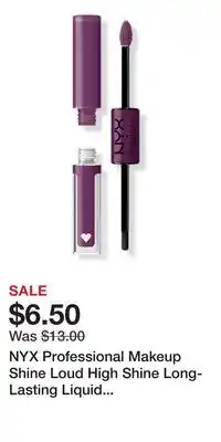 Ulta Beauty NYX Professional Makeup Shine Loud High Shine Long-Lasting Liquid Lipstick offer