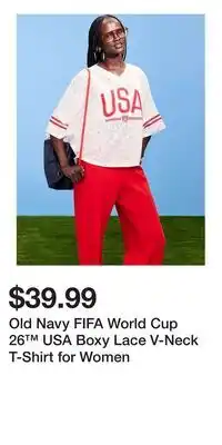 Old Navy Old Navy FIFA World Cup 26 USA Boxy Lace V-Neck T-Shirt for Women offer