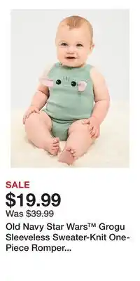 Old Navy Old Navy Star Wars Grogu Sleeveless Sweater-Knit One-Piece Romper for Baby offer