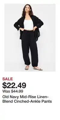 Old Navy Old Navy Mid-Rise Linen-Blend Cinched-Ankle Pants offer