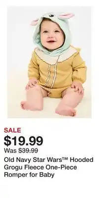 Old Navy Old Navy Star Wars Hooded Grogu Fleece One-Piece Romper for Baby offer