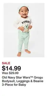 Old Navy Old Navy Star Wars Grogu Bodysuit, Leggings & Beanie 3-Piece for Baby offer
