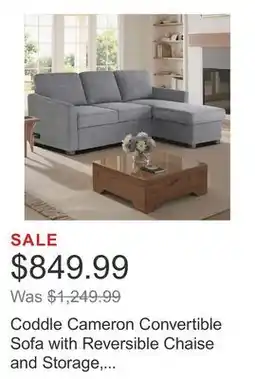 Costco Coddle Cameron Convertible Sofa with Reversible Chaise and Storage, Gray offer